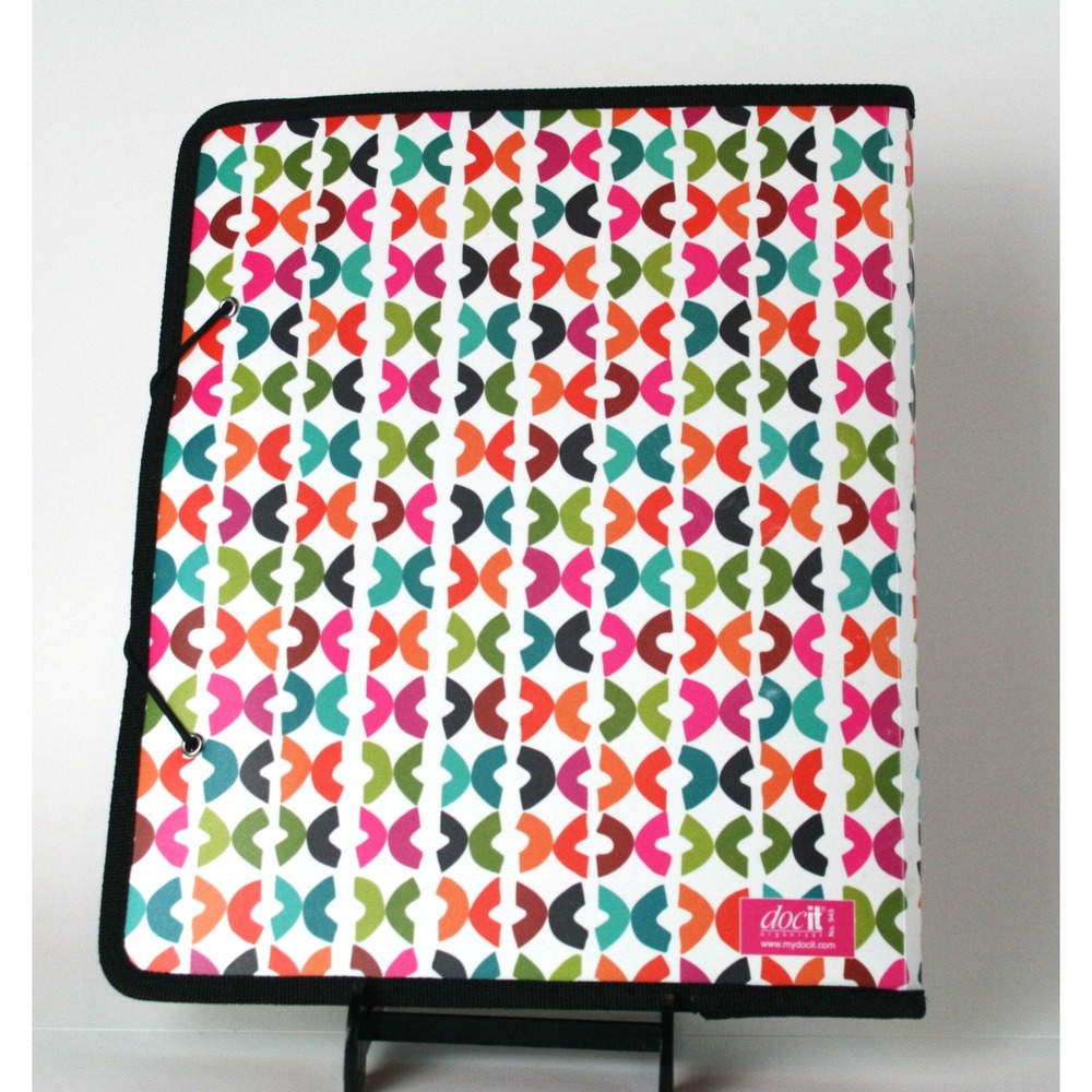 DocIt Expanding File Folder Organizer Multi Color Geometric Pattern Pink Pockets - Picture 2 of 3